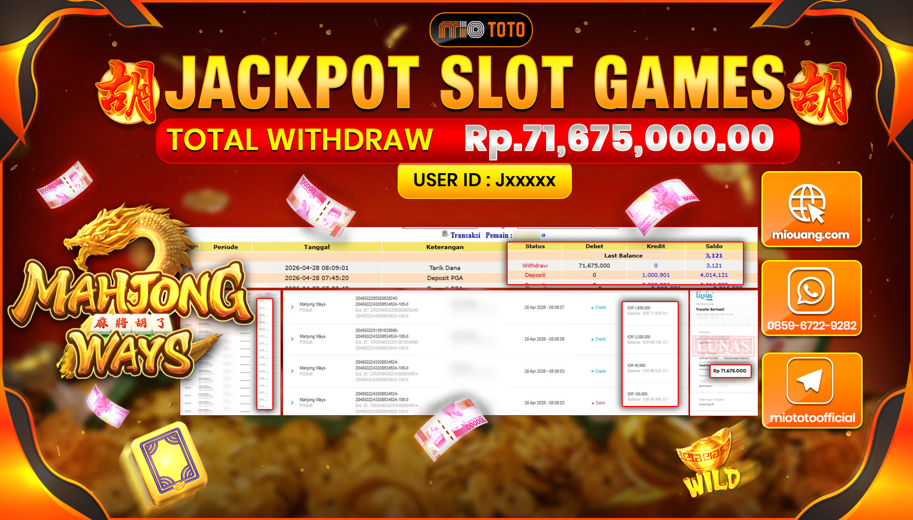 JACKPOT SLOT MAHJONG WAYS Rp.71,675,000 DI BAYAR TUNAI !!!