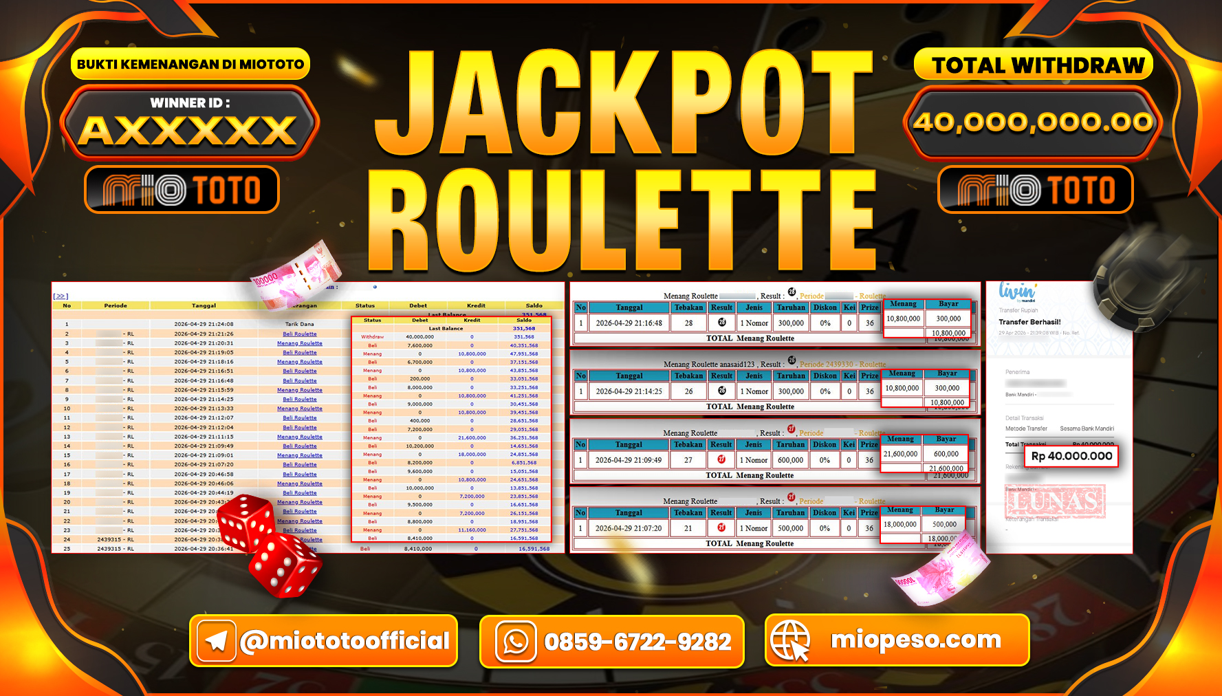 JACKPOT LIVE GAME ROULETTE Rp.40,000,000 DI BAYAR TUNAI !!!