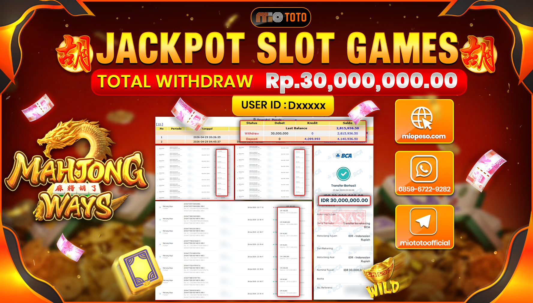 JACKPOT SLOT MAHJONG WAYS Rp.30,000,000 DI BAYAR TUNAI !!!