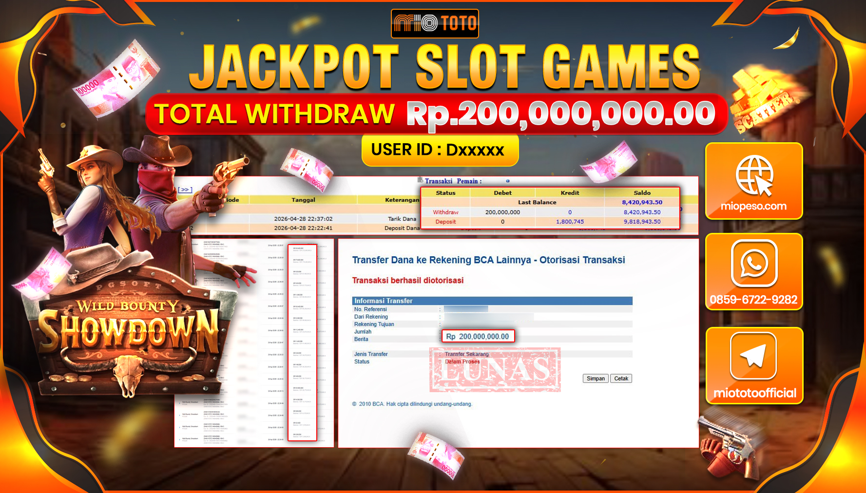 JACKPOT SLOT WILD BOUNTY SHOWDOWN Rp.200,000,000 DI BAYAR TUNAI !!!