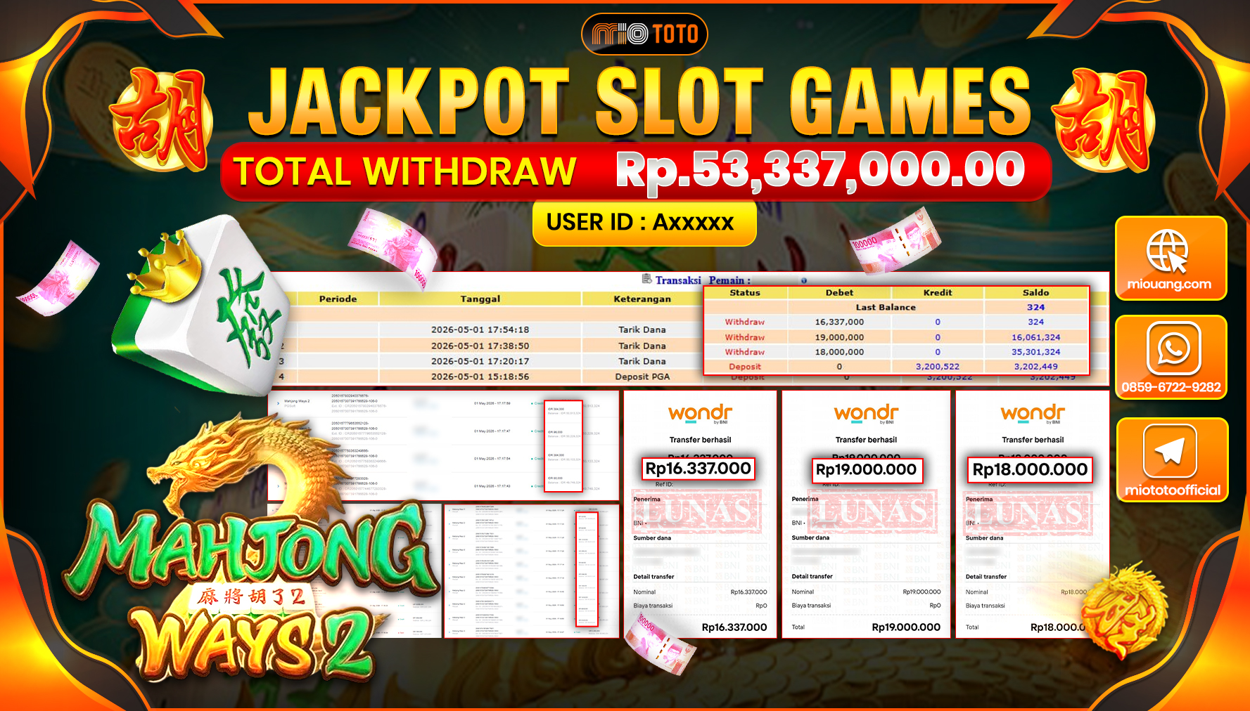 JACKPOT SLOT MAHJONG WAYS 2 Rp.53,337,000 DI BAYAR TUNAI !!!