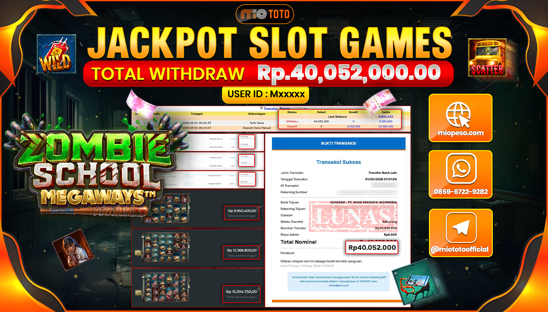 JACKPOT SLOT ZOMBIE SCHOOL MEGAWAYS Rp.40,052,000 DI BAYAR TUNAI !!!