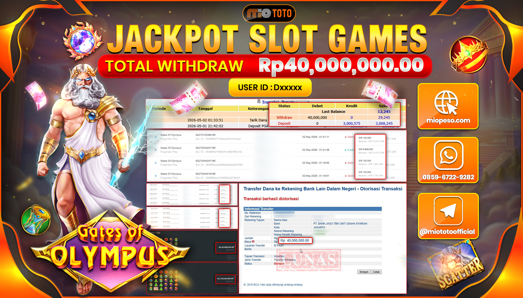 JACKPOT SLOT GATES OF OLYMPUS Rp.40,000,000 DI BAYAR TUNAI !!!