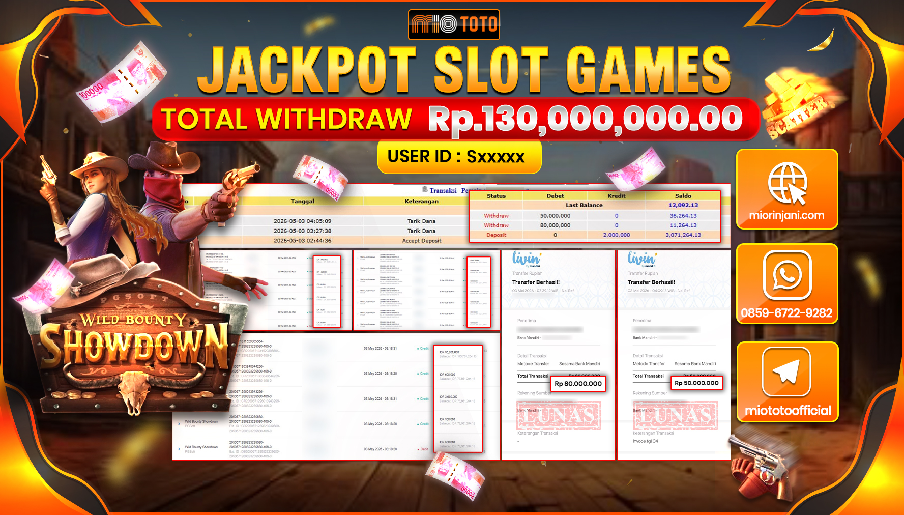 JACKPOT SLOT WILD BOUNTY SHOWDOWN Rp.130,000,000 DI BAYAR TUNAI !!!