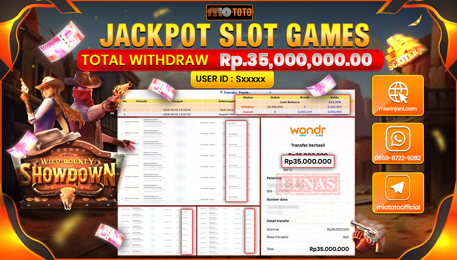 JACKPOT SLOT WILD BOUNTY SHOWDOWN Rp.35,000,000 DI BAYAR TUNAI !!!