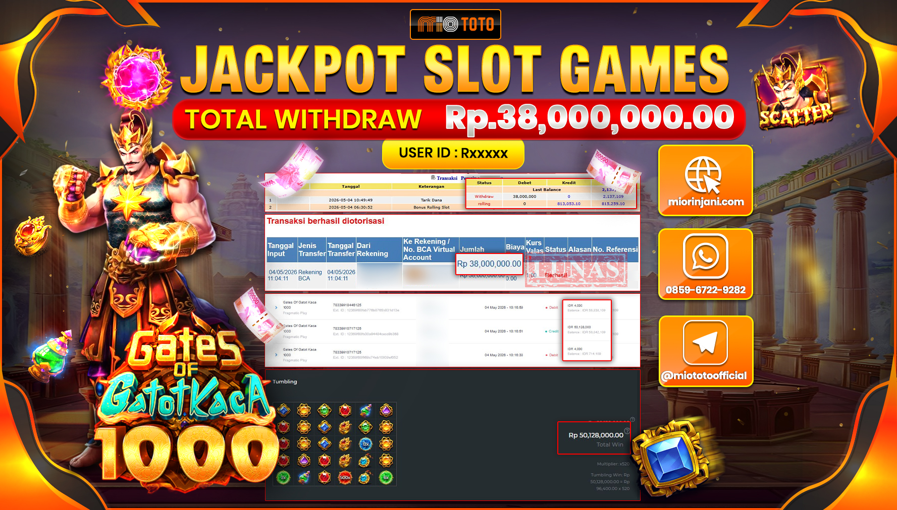 JACKPOT SLOT GATES OF GATOC KACA 1000 Rp.38,000,000 DI BAYAR TUNAI !!!