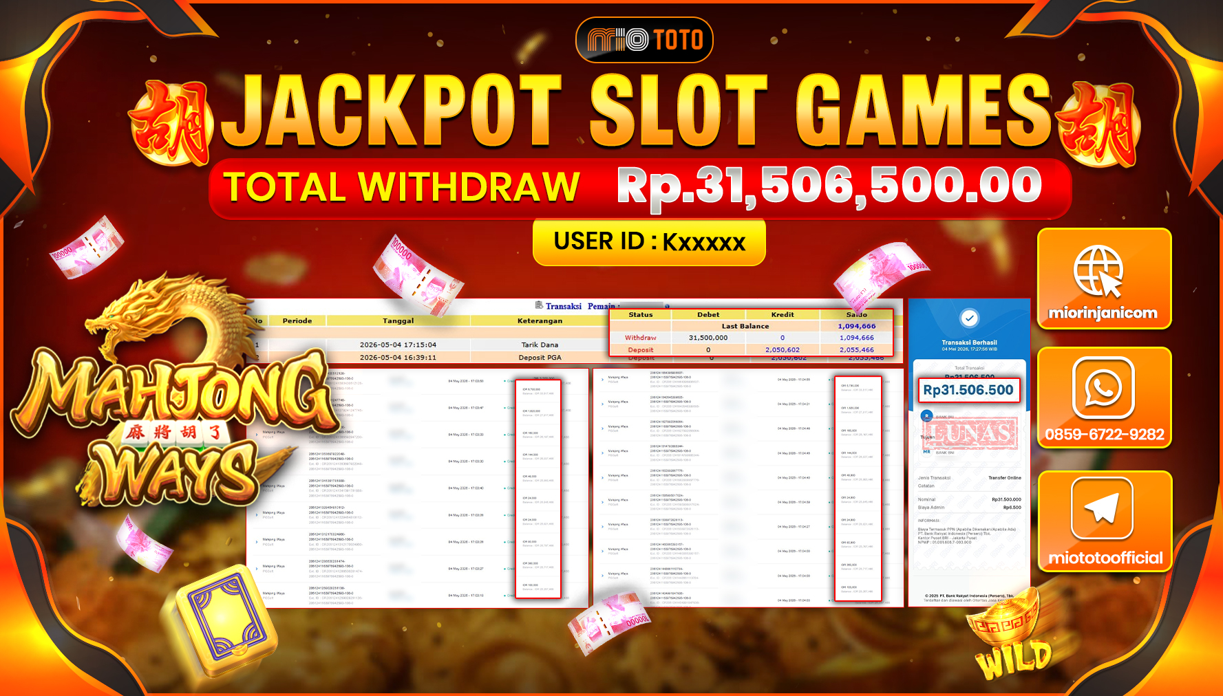 JACKPOT SLOT MAHJONG WAYS Rp.31,506,500 DI BAYAR TUNAI !!!