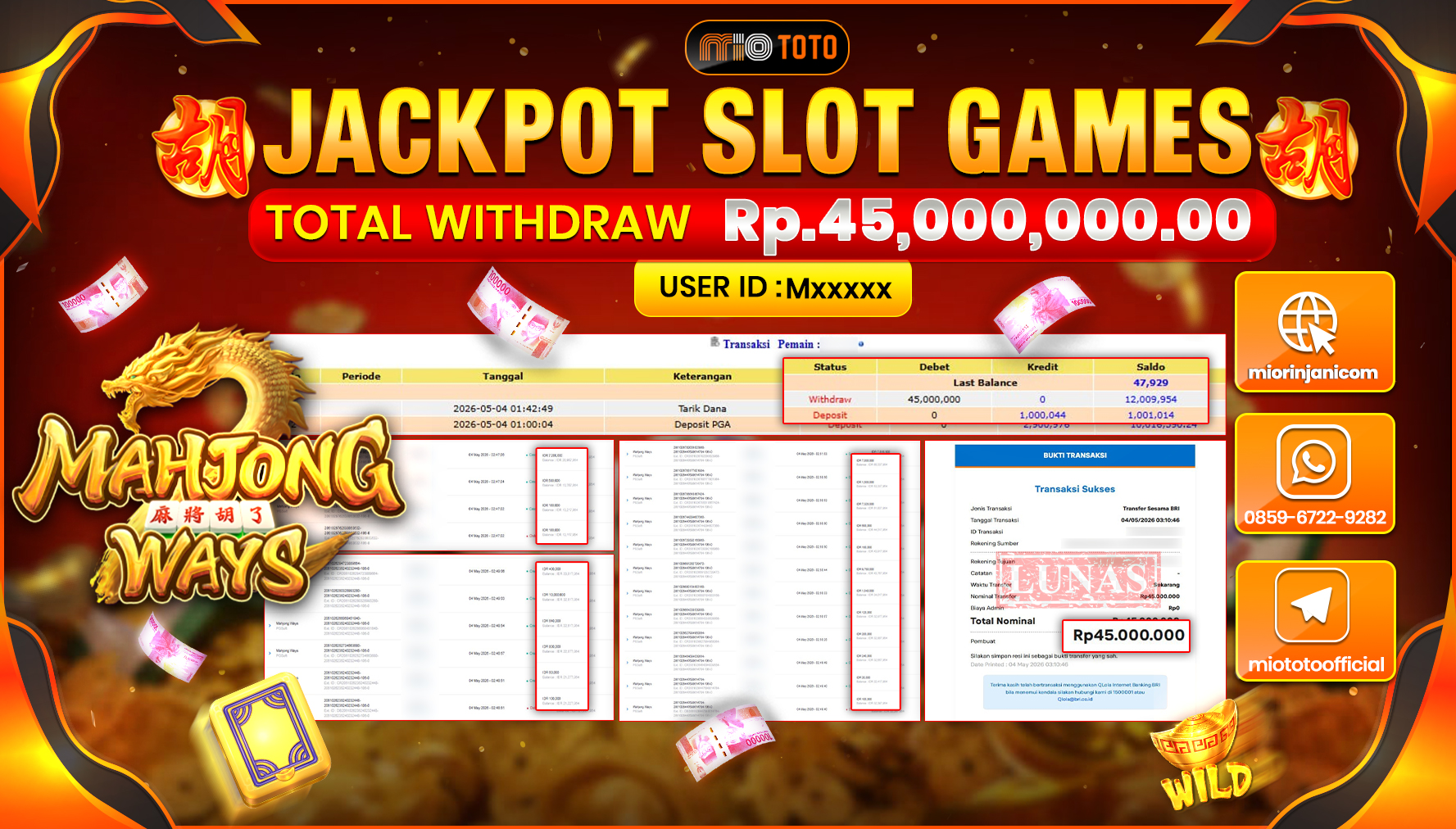 JACKPOT SLOT MAHJONG WAYS Rp.45,000,000 DI BAYAR TUNAI !!!