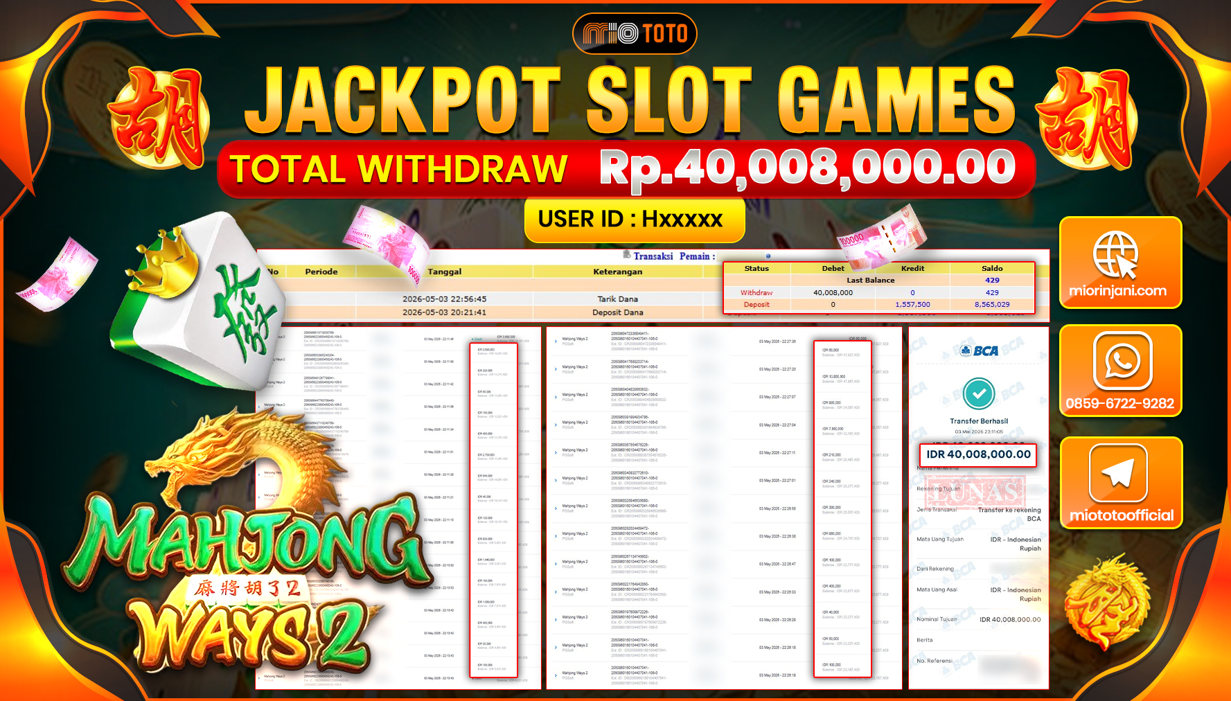 JACKPOT SLOT MAHJONG WAYS 2 Rp.40,008,000 DI BAYAR TUNAI !!!