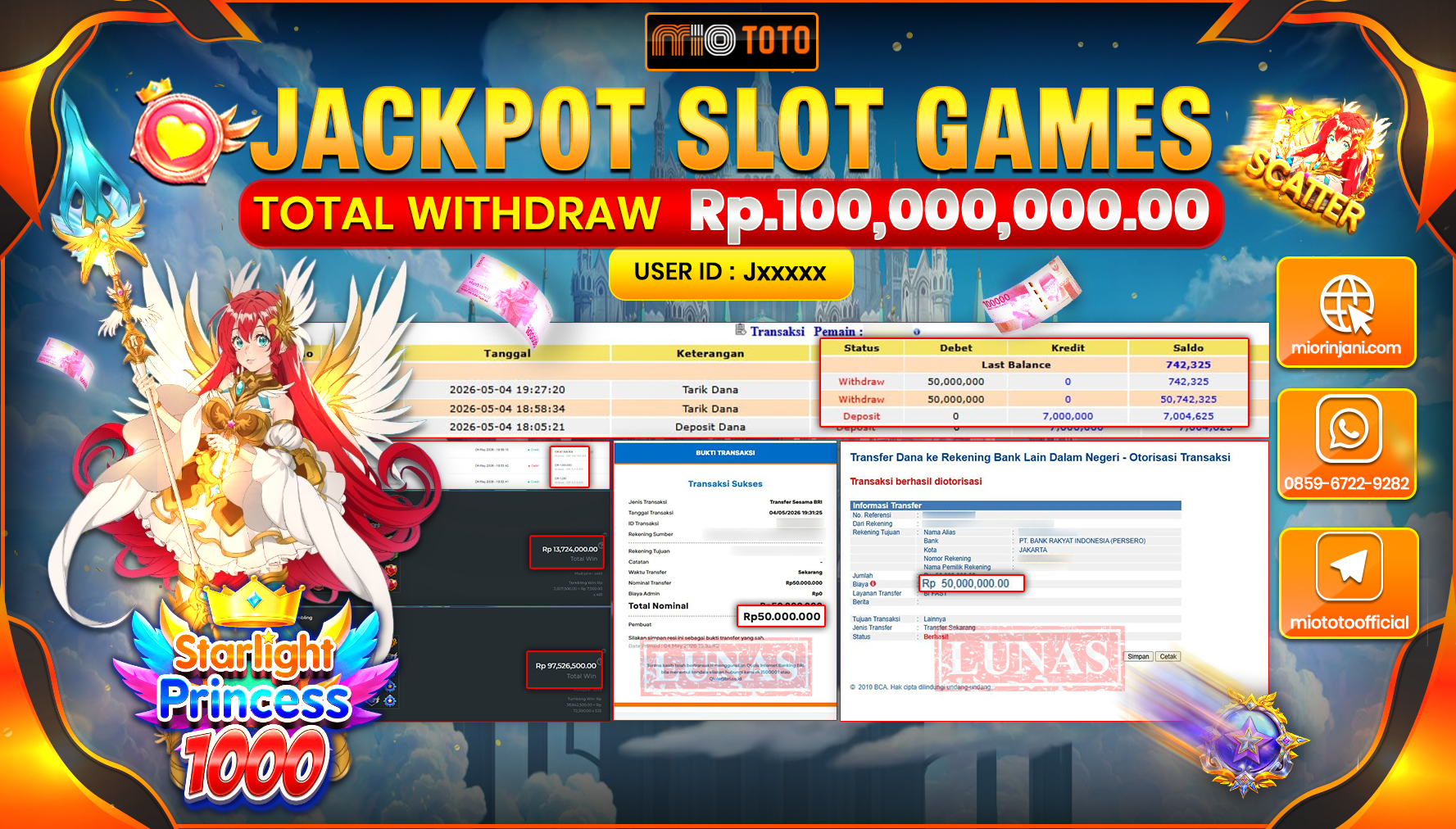 JACKPOT SLOT STARLIGHT PRINCESS 1000 Rp.100,000,000 DI BAYAR TUNAI !!!