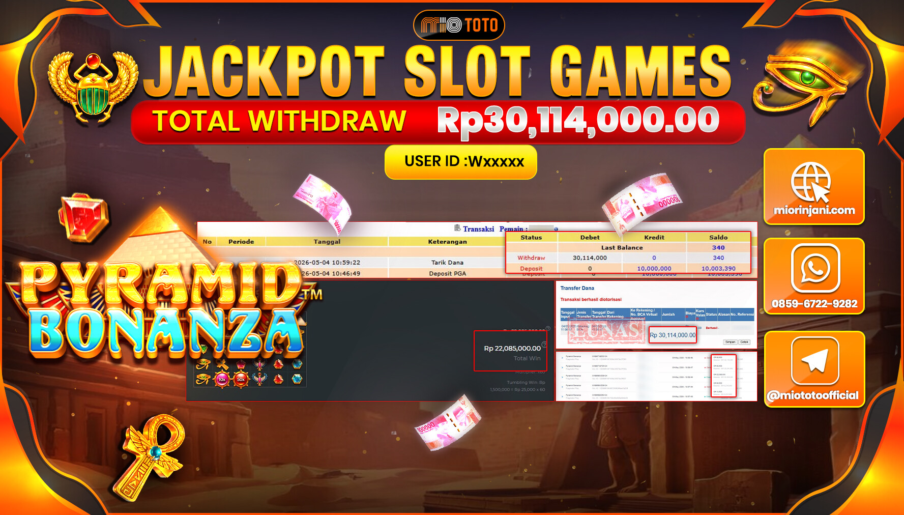 JACKPOT SLOT PYRAMID BONANZA Rp.30,114,000 DI BAYAR TUNAI !!!