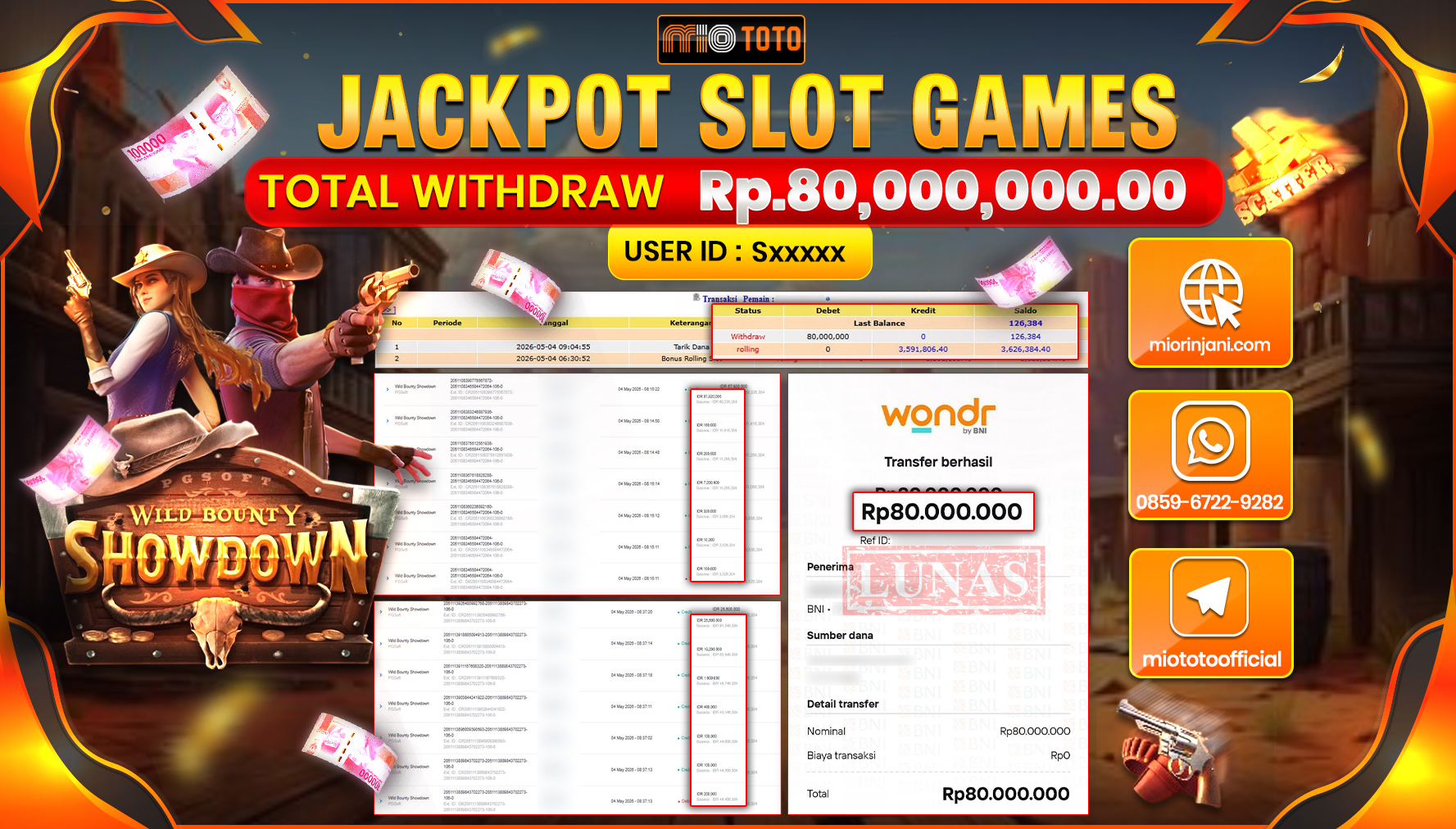 JACKPOT SLOT WILD BOUNTY SHOWDOWN Rp.80,000,000 DI BAYAR TUNAI !!!