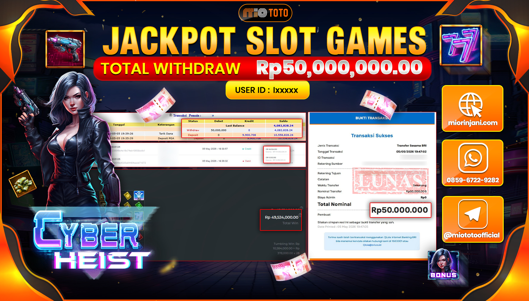 JACKPOT SLOT CYBER HEIST Rp.50,000,000 DI BAYAR TUNAI !!!