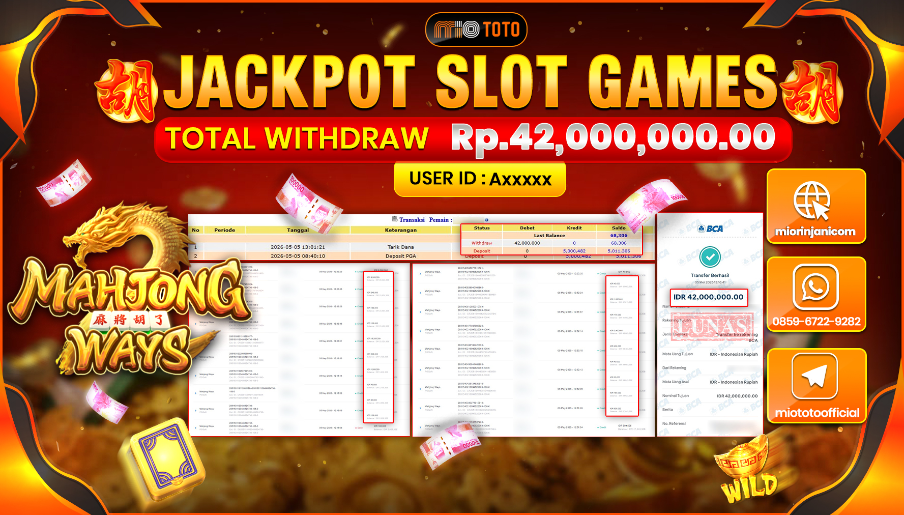 JACKPOT SLOT MAHJONG WAYS Rp.42,000,000 DI BAYAR TUNAI !!!