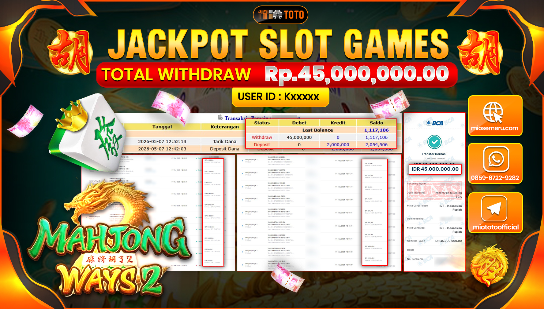 JACKPOT SLOT MAHJONG WAYS 2 Rp.45,000,000 DI BAYAR TUNAI !!!