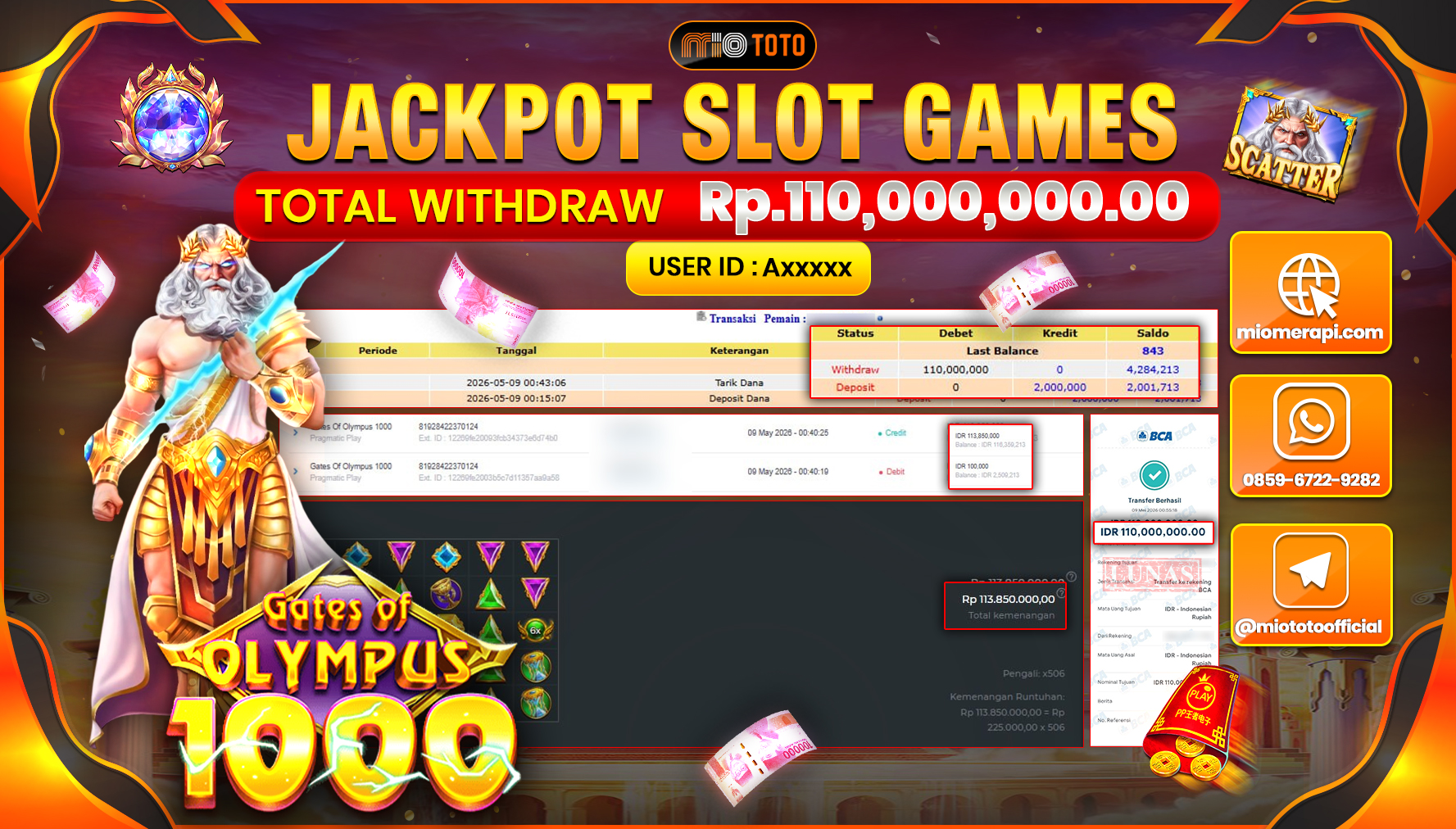 JACKPOT SLOT GATES OF OLYMPUS 1000 Rp.110,000,000 DI BAYAR TUNAI !!!