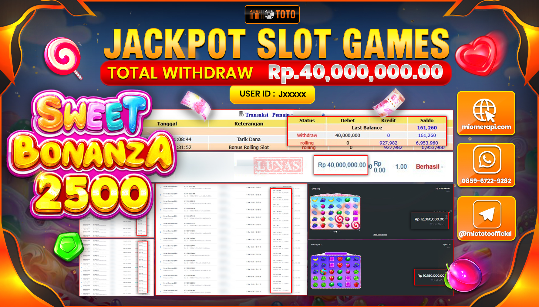 JACKPOT SLOT SWEET BONANZA 2500 Rp.40,000,000 DI BAYAR TUNAI !!!
