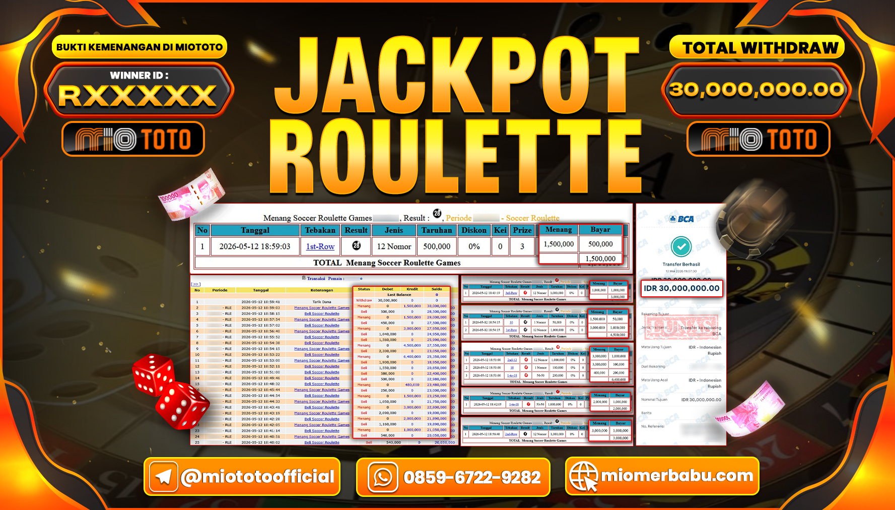 JACKPOT LIVE SOCCER ROULETTE GAMES Rp.30,000,000 DI BAYAR TUNAI !!!