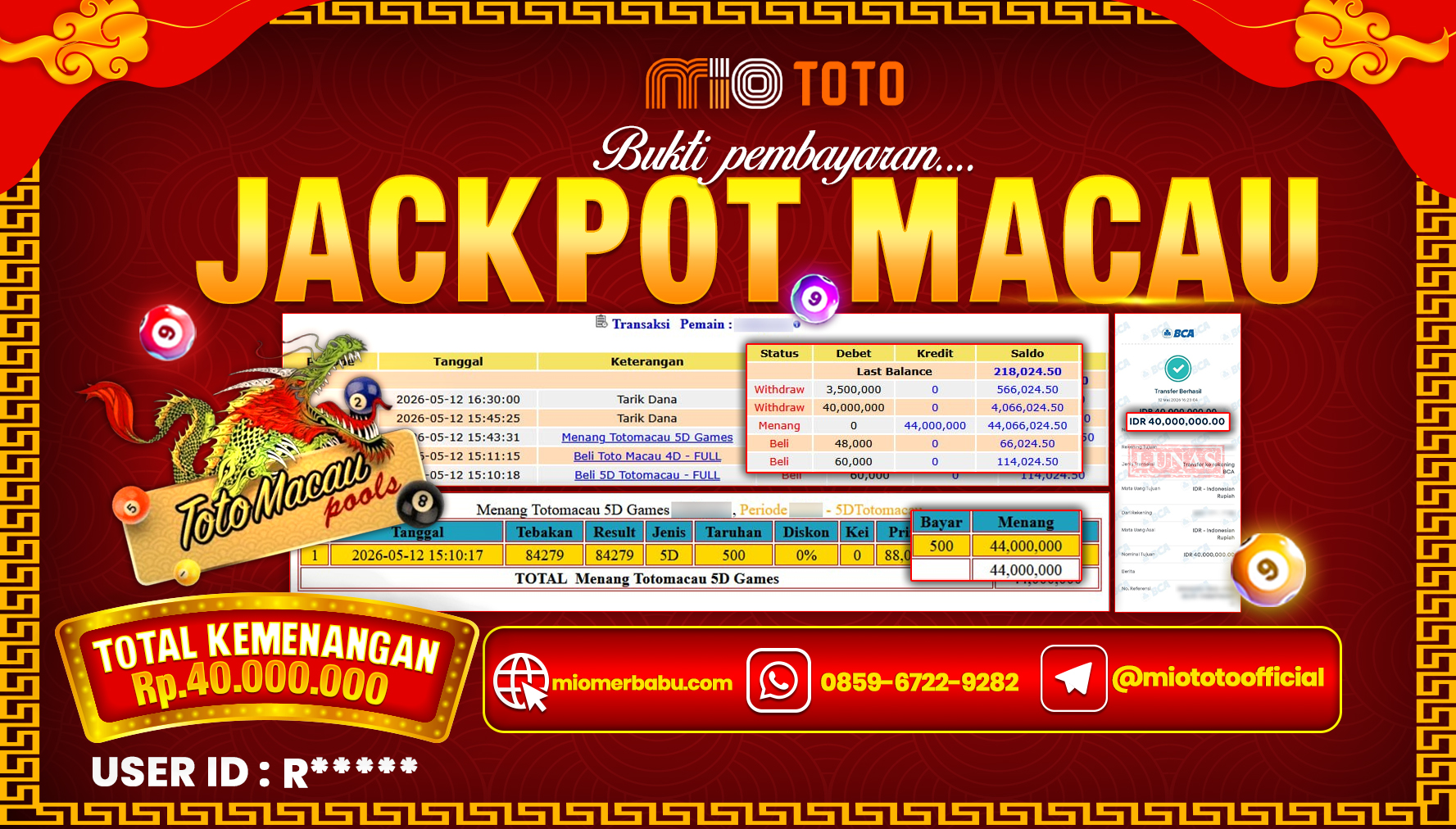 JACKPOT TOGEL TOTOMACAU 5D POOLS Rp.40,000,000 DI BAYAR TUNAI !!!