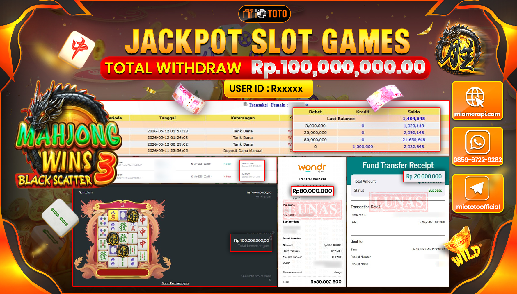 JACKPOT SLOT MAHJONG WINS 3 BLACK SCATTER Rp.100,000,000 DI BAYAR TUNAI !!!
