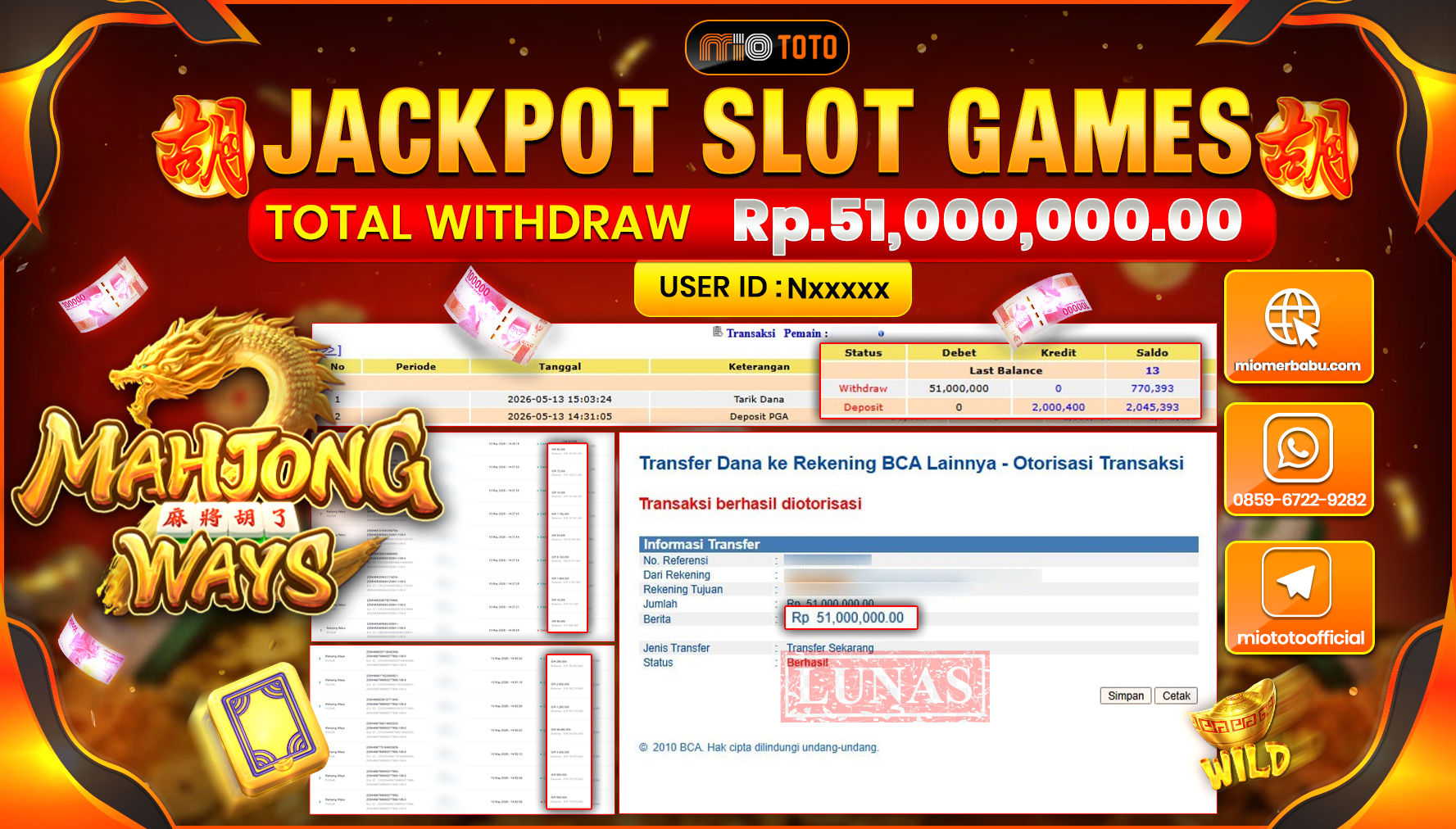 JACKPOT SLOT MAHJONG WAYS Rp.51,000,000 DI BAYAR TUNAI !!!
