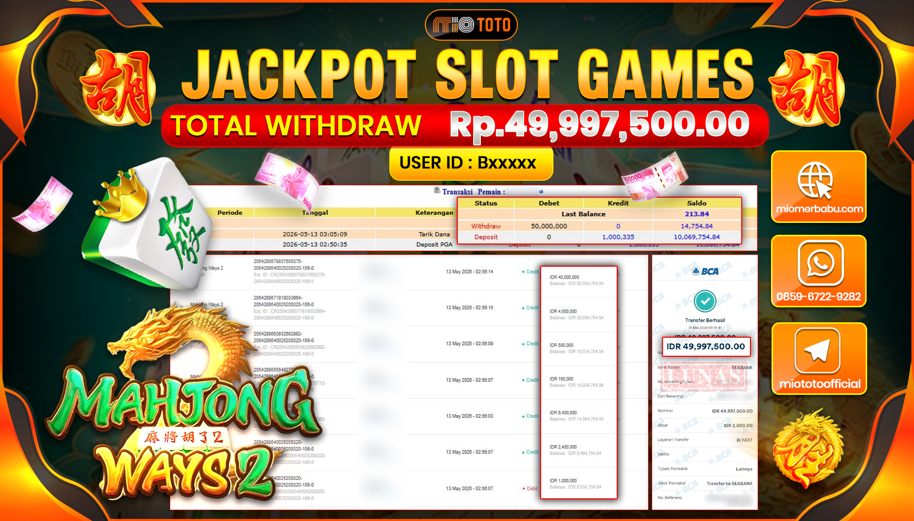 JACKPOT SLOT MAHJONG WAYS 2 Rp.49,997,500 DI BAYAR TUNAI !!!