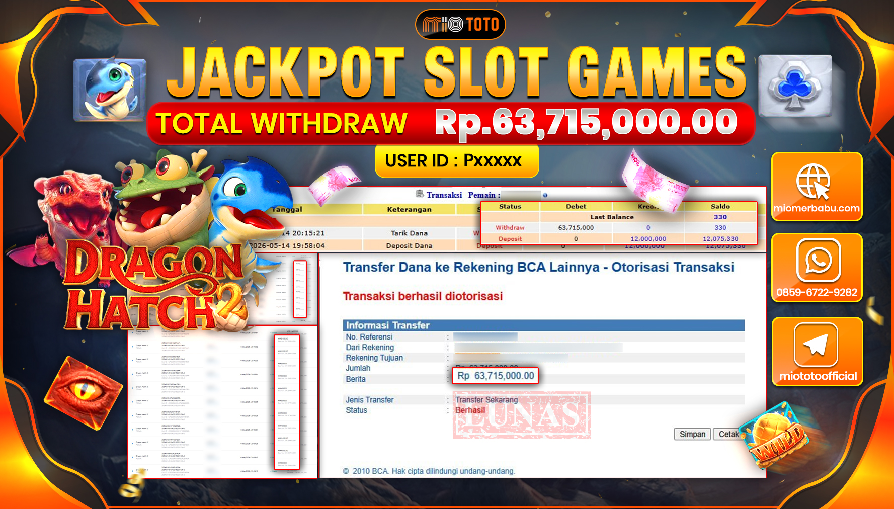 JACKPOT SLOT DRAGON HATCH 2 Rp.63,715,000 DI BAYAR TUNAI !!!