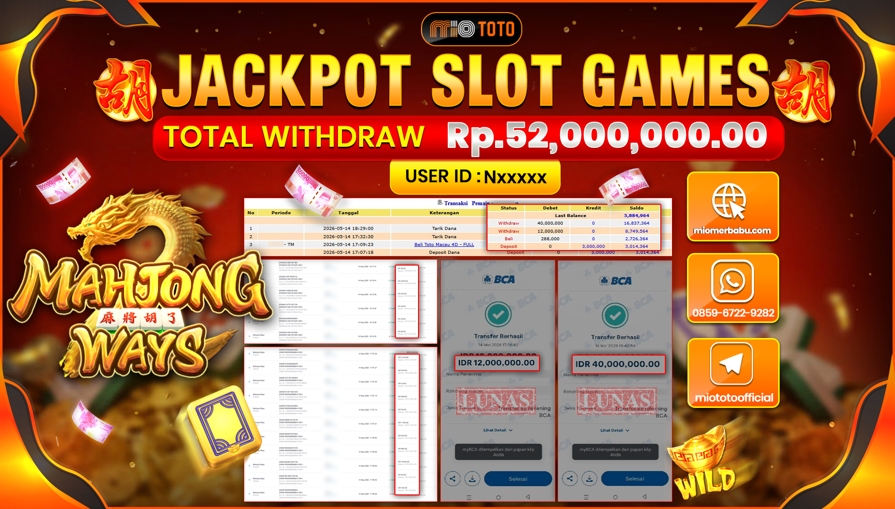 JACKPOT SLOT MAHJONG WAYS Rp.52,000,000 DI BAYAR TUNAI !!!