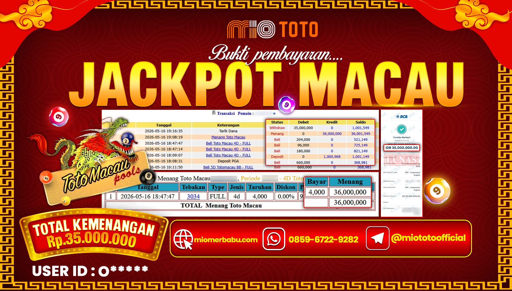 JACKPOT TOGEL TOTOMACAU 4D POOLS Rp.35,000,000 DI BAYAR TUNAI !!!