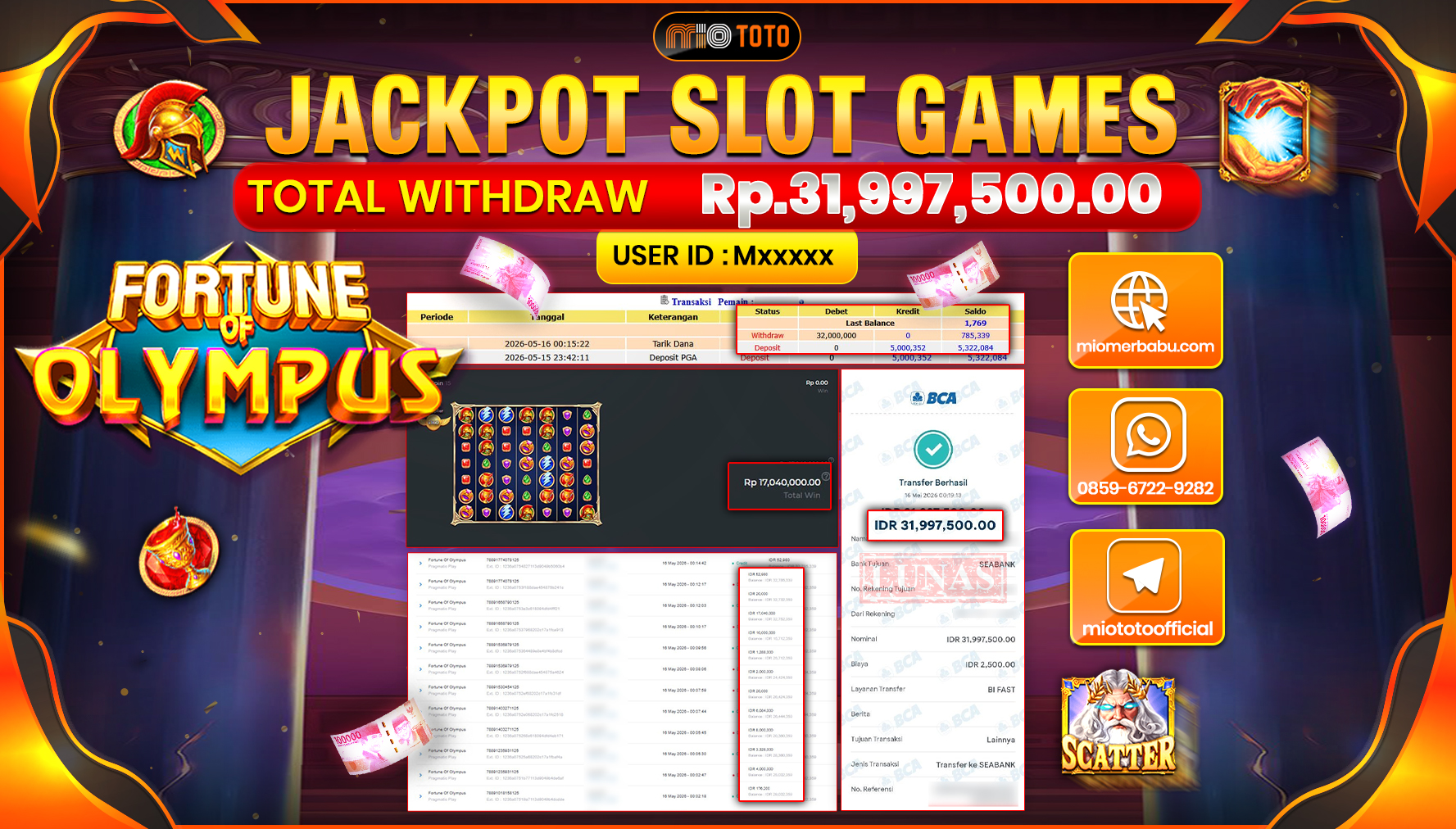 JACKPOT SLOT FORTUNE OF OLYMPUS Rp.31,997,500 DI BAYAR TUNAI !!!