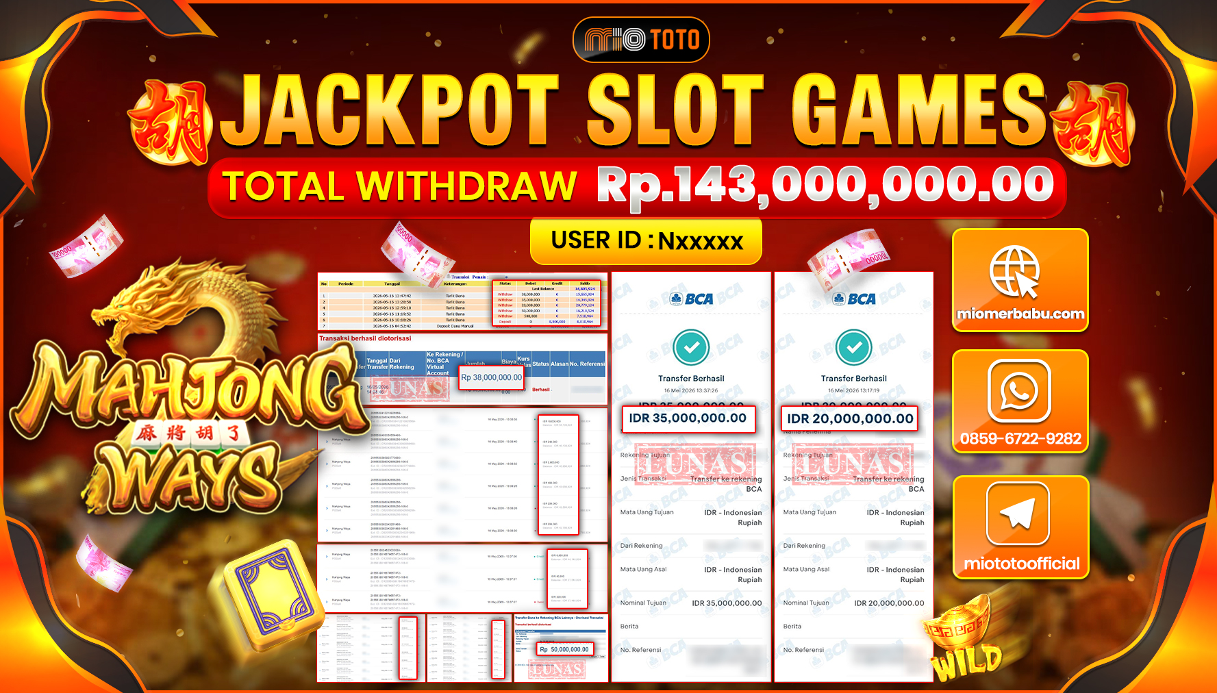 JACKPOT SLOT MAHJONG WAYS Rp.143,000,000 DI BAYAR TUNAI !!!