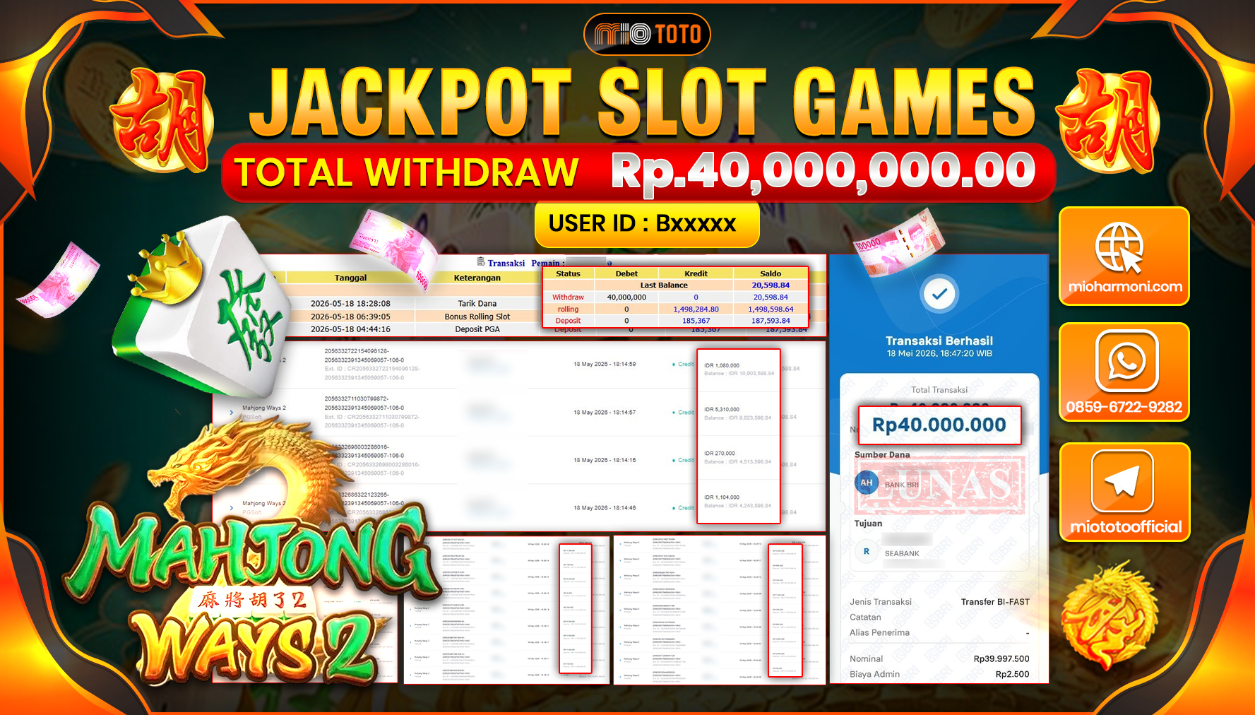 JACKPOT SLOT MAHJONG WAYS 2 Rp.40,000,000 DI BAYAR TUNAI !!!