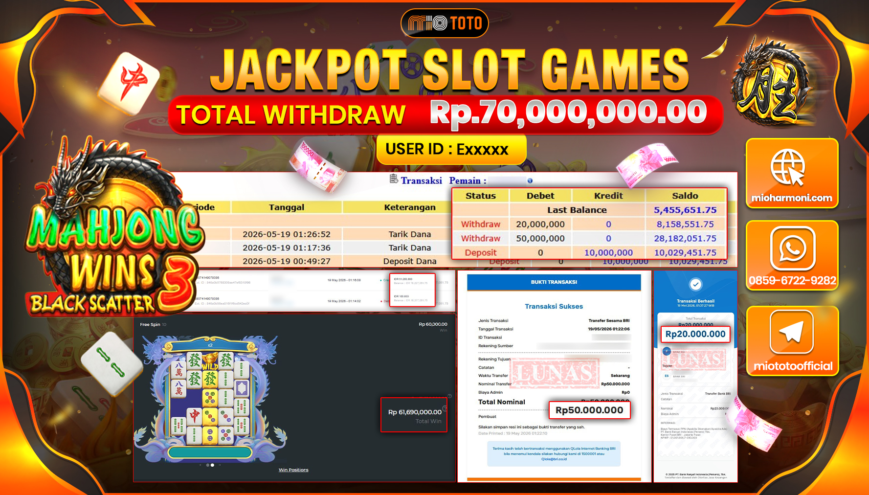 JACKPOT SLOT MAHJONG WINS 3 BLACK SCATTER Rp.70,000,000 DI BAYAR TUNAI !!!