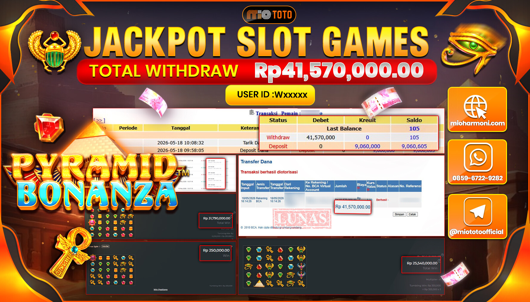 JACKPOT SLOT PYRAMID BONANZA Rp.41,570,000 DI BAYAR TUNAI !!!