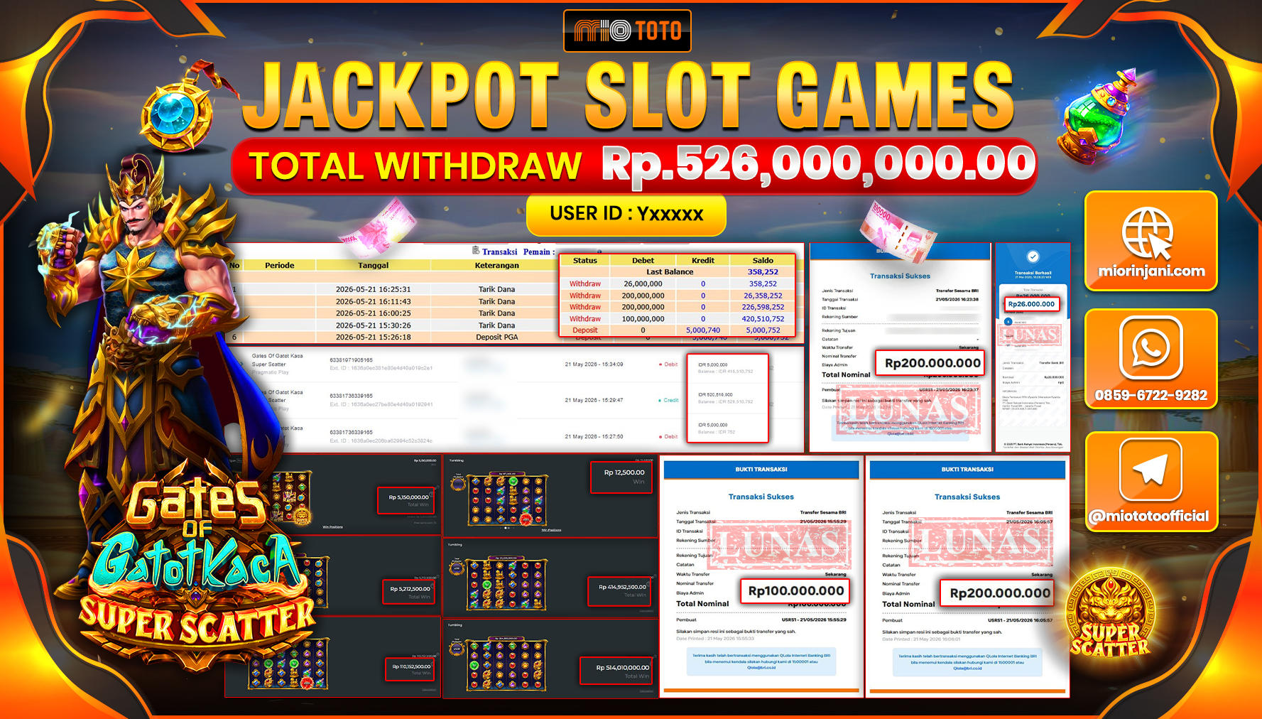 JACKPOT SLOT GATES OF GATOT KACA SUPER SCATTER Rp.526,000,000 DI BAYAR TUNAI !!!