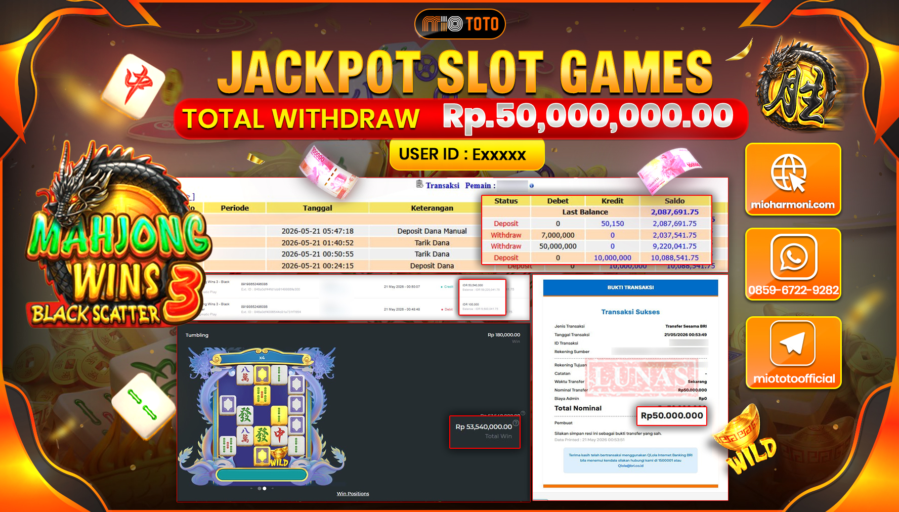 JACKPOT SLOT MAHJONG WINS 3 BLACK SCATTER Rp.50,000,000 DI BAYAR TUNAI !!!