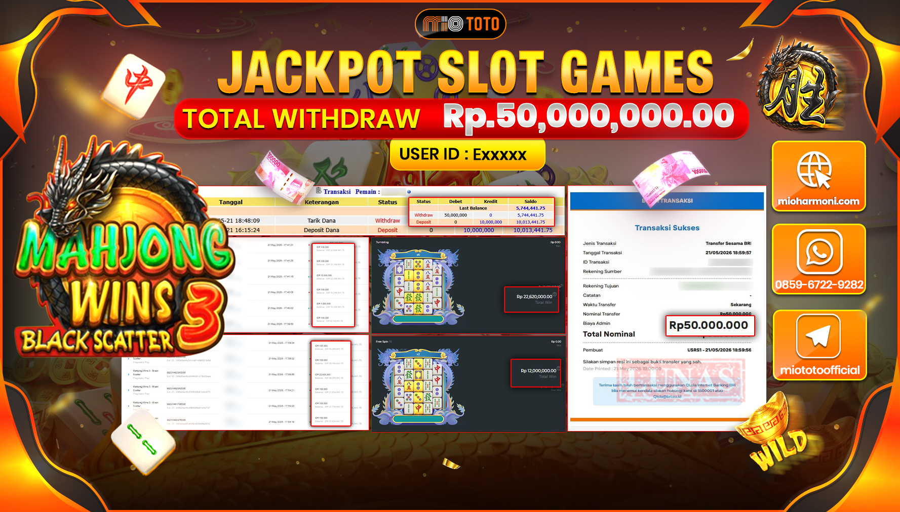 JACKPOT SLOT MAHJONG WINS 3 BLACK SCATTER Rp.50,000,000 DI BAYAR TUNAI !!!