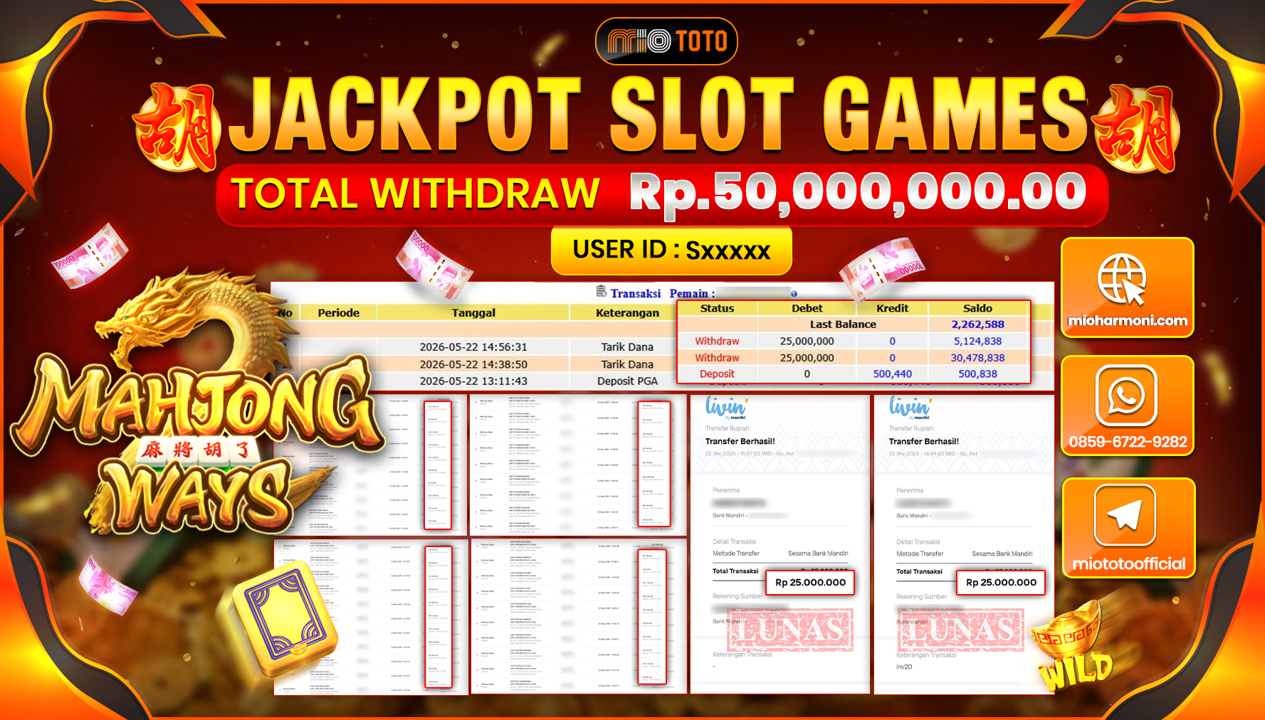 JACKPOT SLOT MAHJONG WAYS Rp.50,000,000 DI BAYAR TUNAI !!!