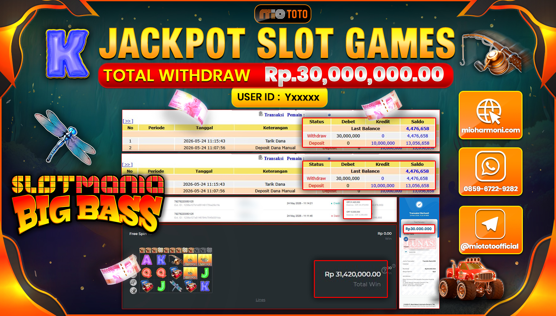 JACKPOT SLOT MANIA BIG BASS Rp.30,000,000 DI BAYAR TUNAI !!!