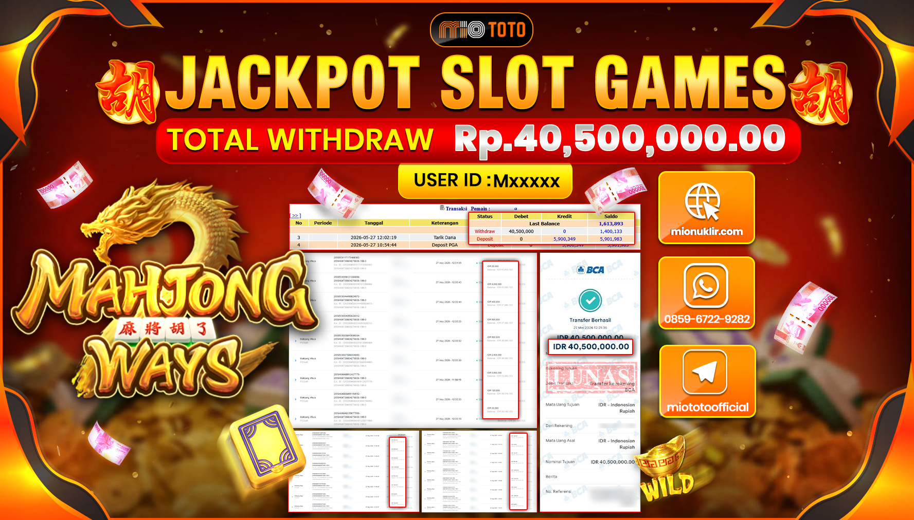 JACKPOT SLOT MAHJONG WAYS Rp.40,500,000 DI BAYAR TUNAI !!!