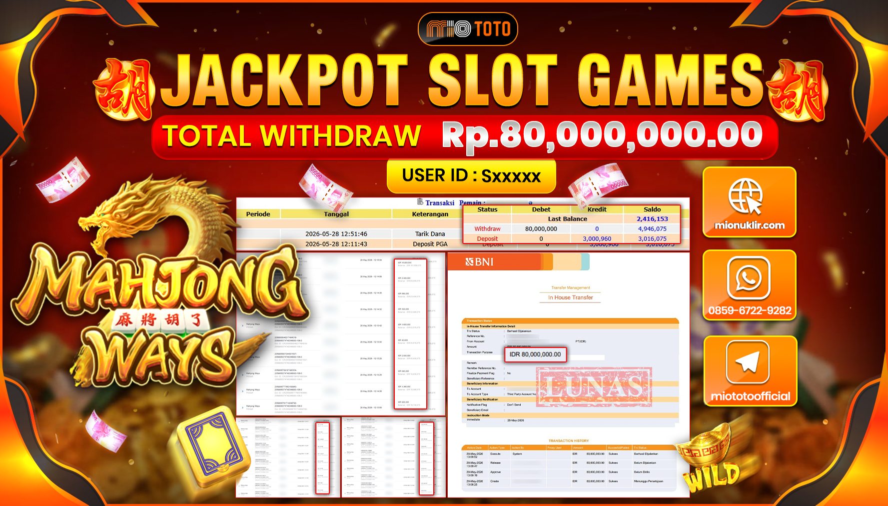 JACKPOT SLOT MAHJONG WAYS Rp.80,000,000 DI BAYAR TUNAI !!!