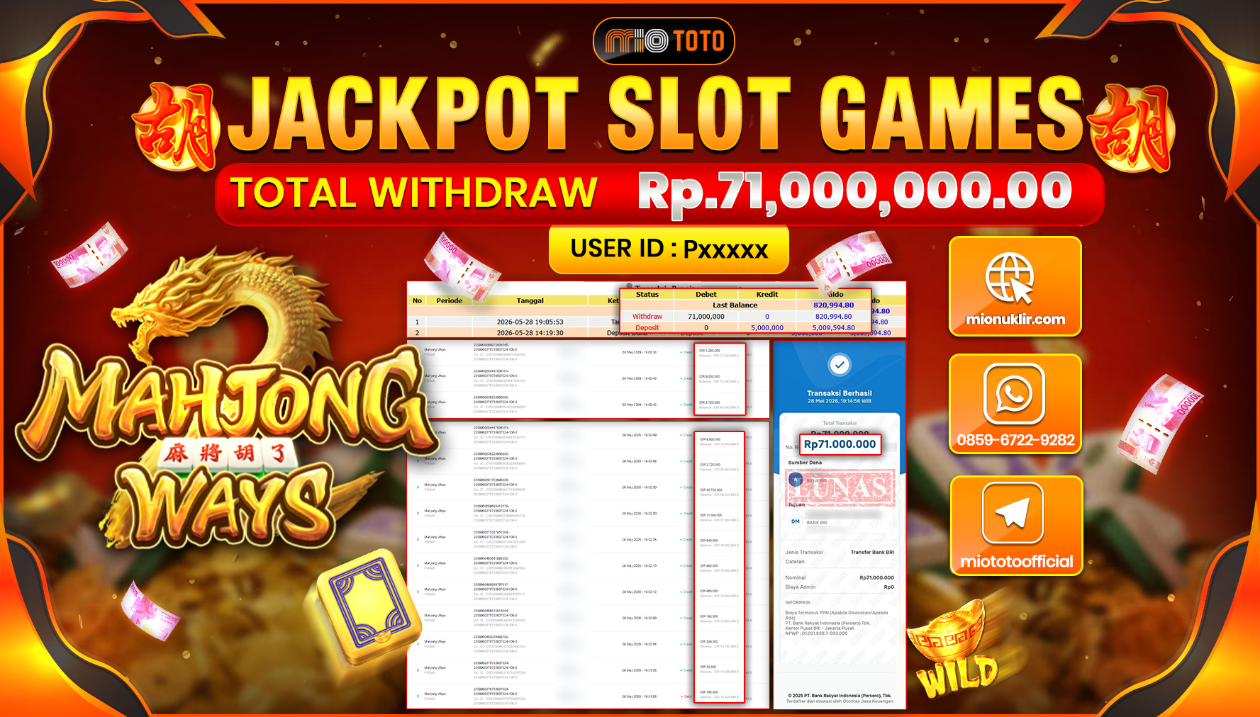 JACKPOT SLOT MAHJONG WAYS Rp.71,000,000 DI BAYAR TUNAI !!!