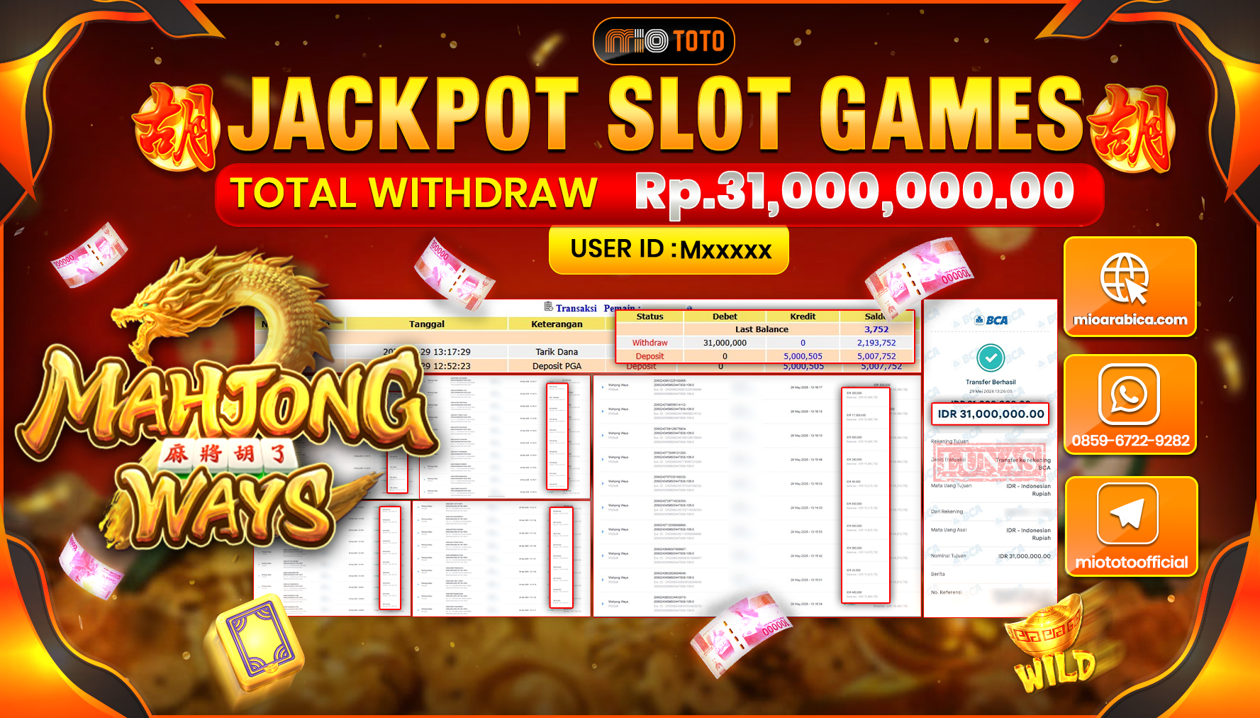 JACKPOT SLOT MAHJONG WAYS Rp.31,000,000 DI BAYAR TUNAI !!!