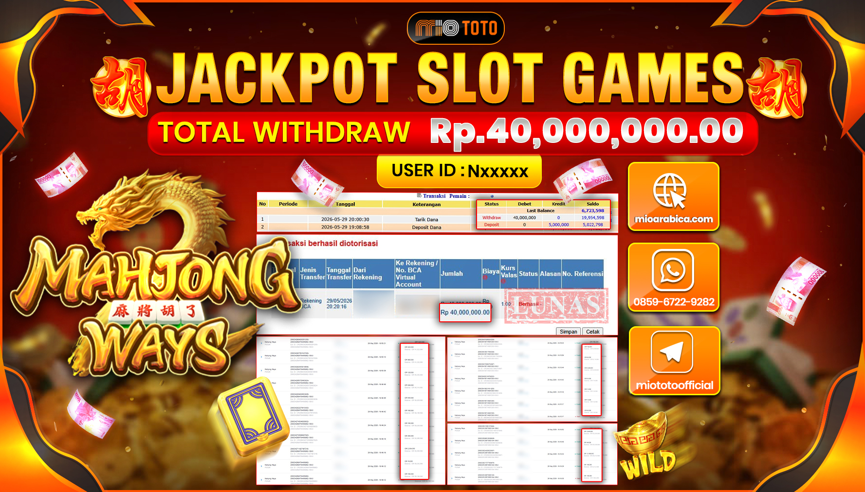 JACKPOT SLOT MAHJONG WAYS Rp.40,000,000 DI BAYAR TUNAI !!!