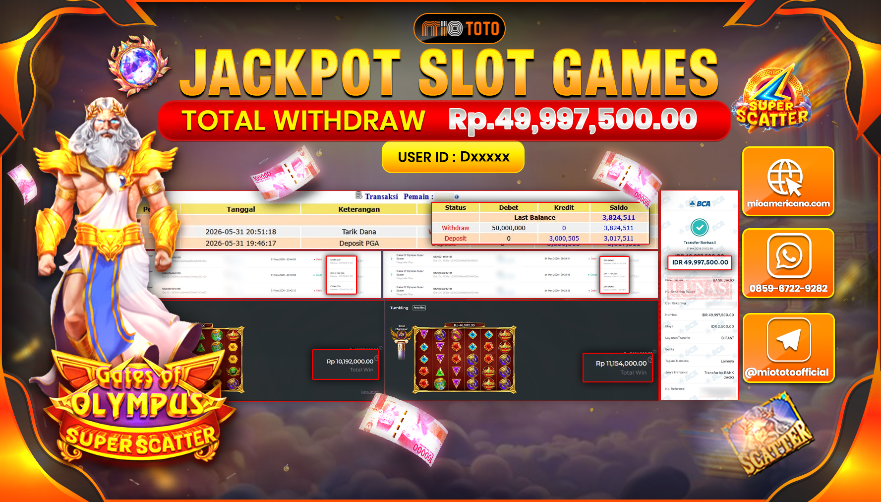 JACKPOT SLOT GATES OF OLYMPUS SUPER SCATTER Rp.49,997,500 DI BAYAR TUNAI !!!