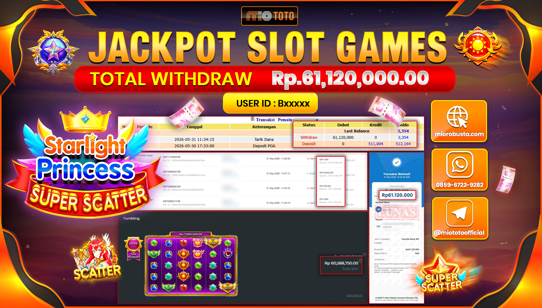 JACKPOT SLOT STARLIGHT PRINCESS SUPER SCATTER Rp.61,120,000 DI BAYAR TUNAI !!!