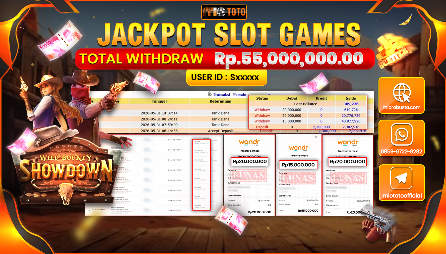 JACKPOT SLOT WILD BOUNTY SHOWDOWN Rp.55,000,000 DI BAYAR TUNAI !!!