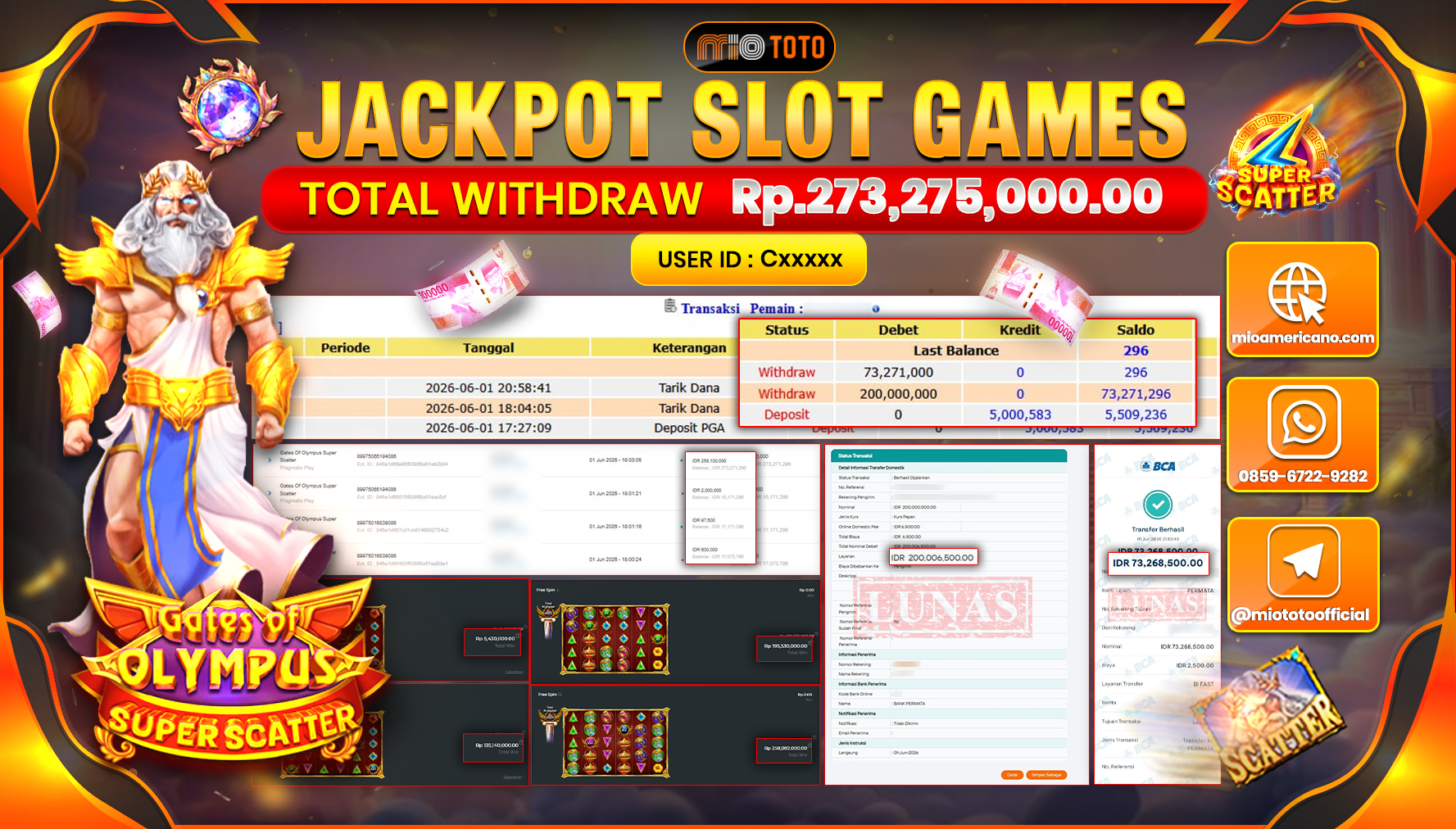 JACKPOT SLOT GATES OF OLYMPUS SUPER SCATTER Rp.273,275,000 DI BAYAR TUNAI !!!