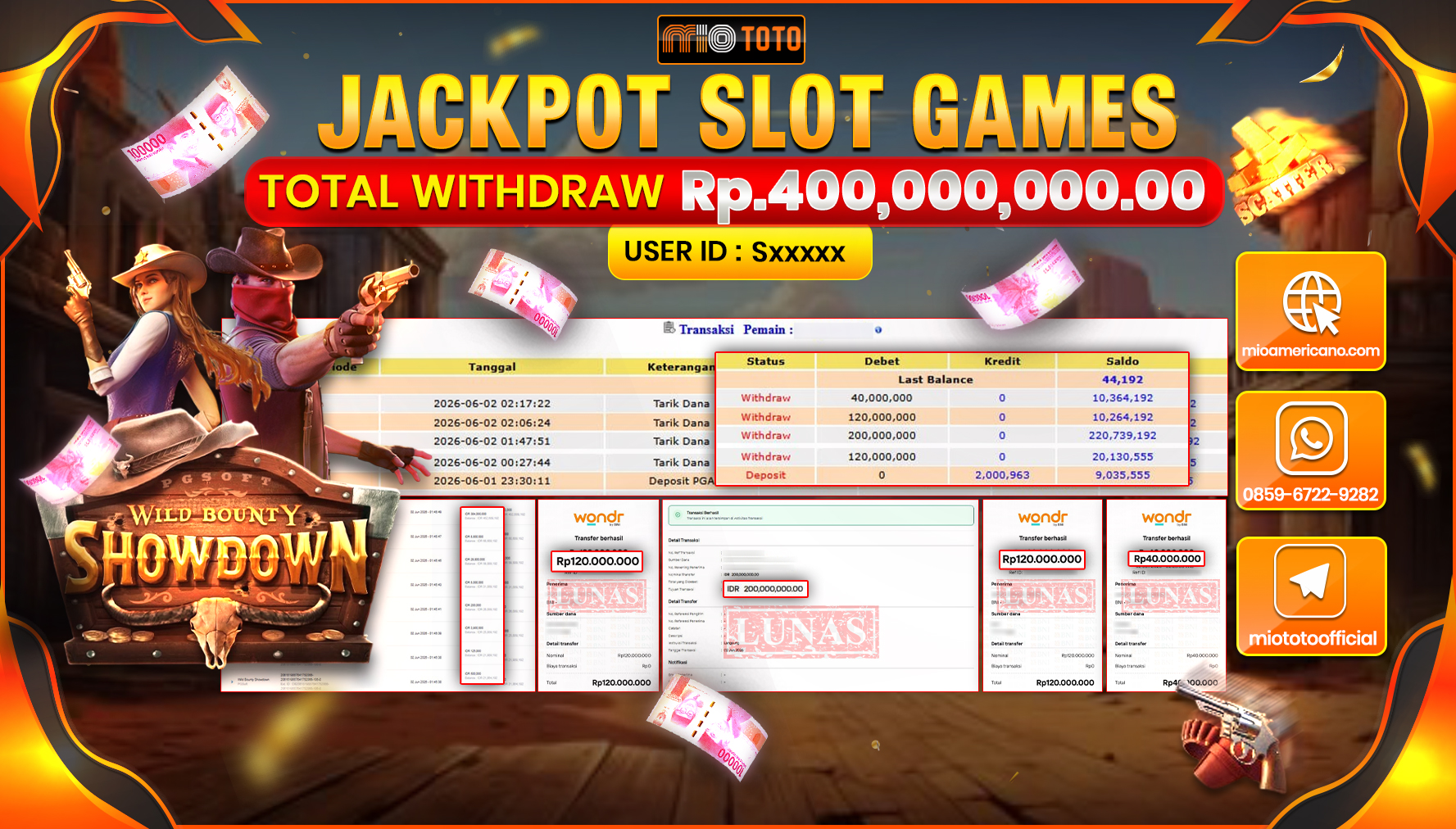 JACKPOT SLOT WILD BOUNTY SHOWDOWN Rp.400,000,000 DI BAYAR TUNAI !!!