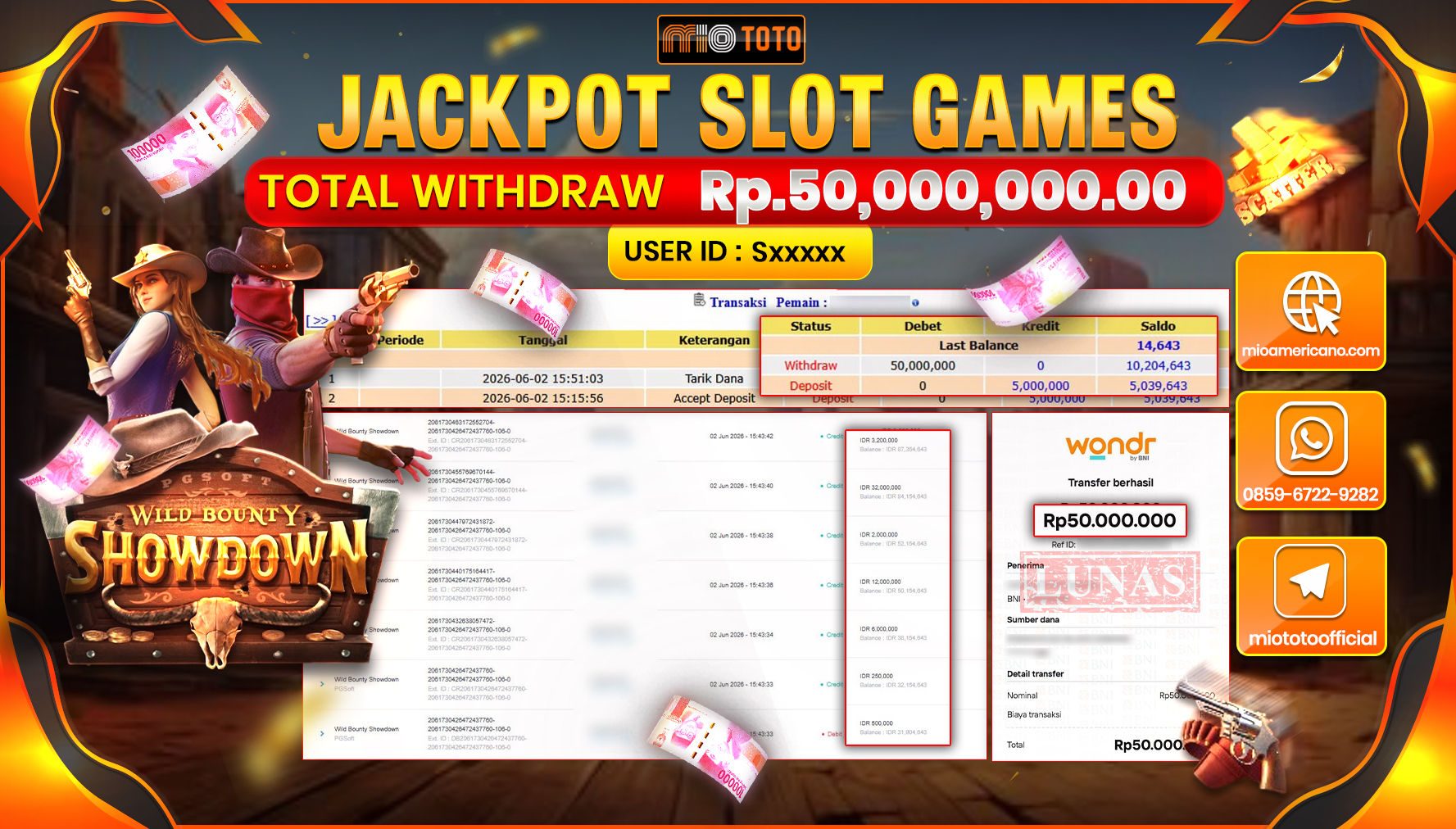 JACKPOT SLOT WILD BOUNTY SHOWDOWN Rp.50,000,000 DI BAYAR TUNAI !!!